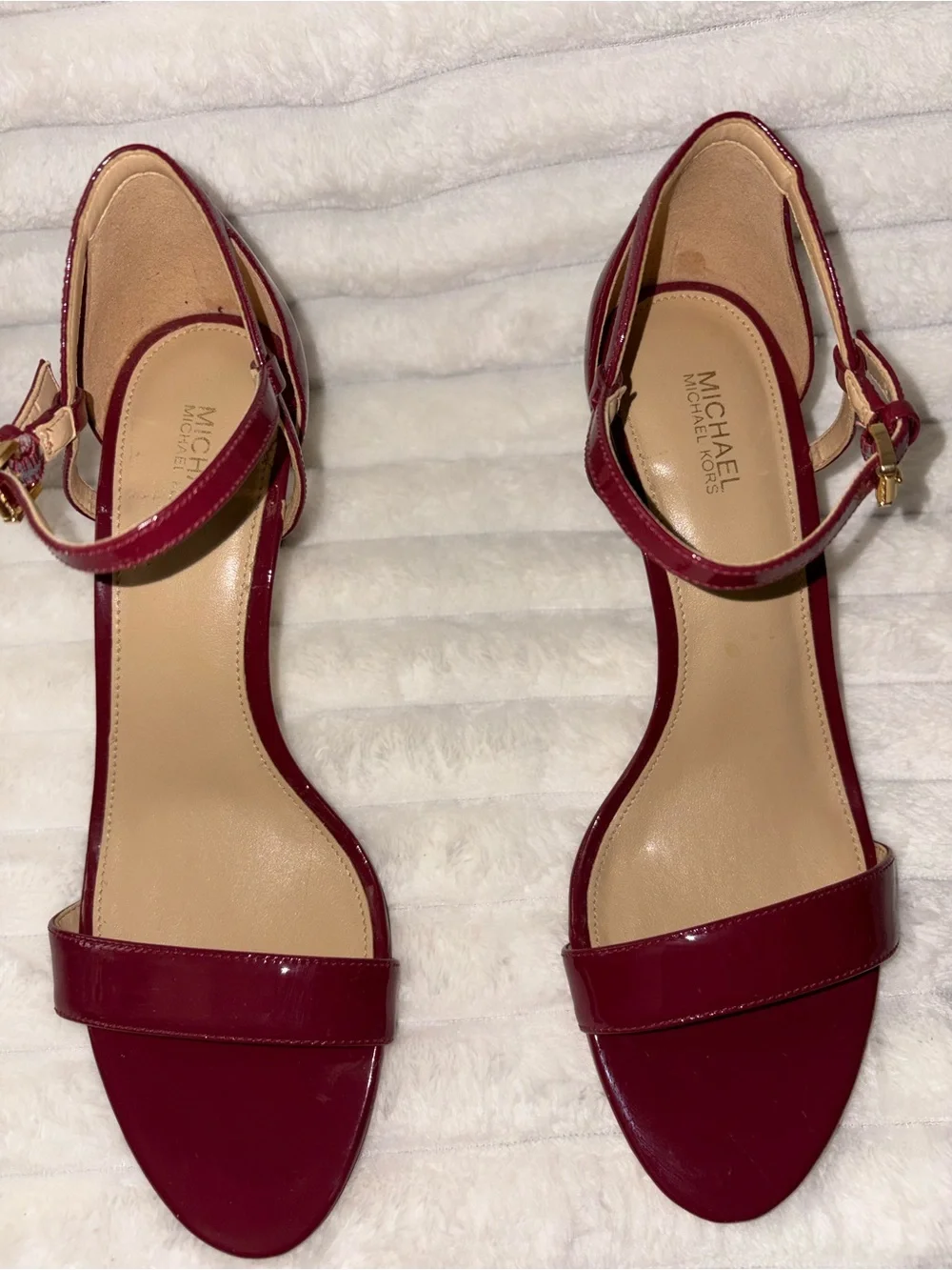 Michael Kors Women's Burgundy Patent Leather Ankle-Strap Heels 8M